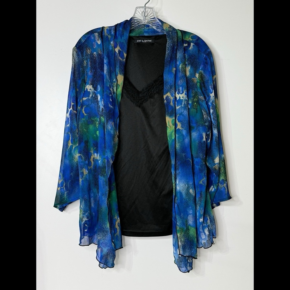 Zac & Rachel Multicolored Sheer Blouse With Attached Satin Cami Womensโ 1X